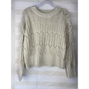 Old Navy Tassel Trim Pointelle Knit Sweater Crewneck Wool Blend Women's Medium